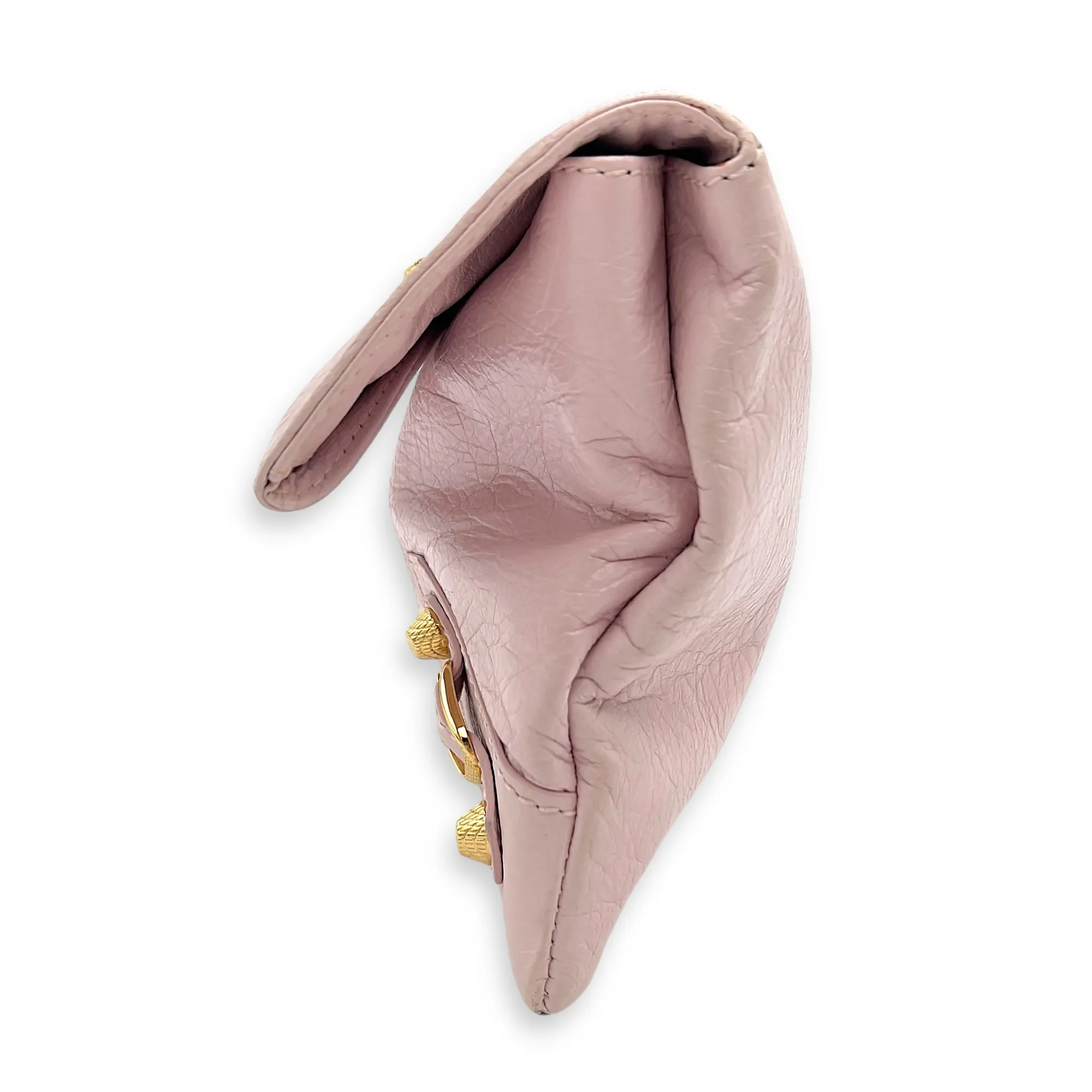Envelope Clutch Pink in Distressed Leather, Gold hardware