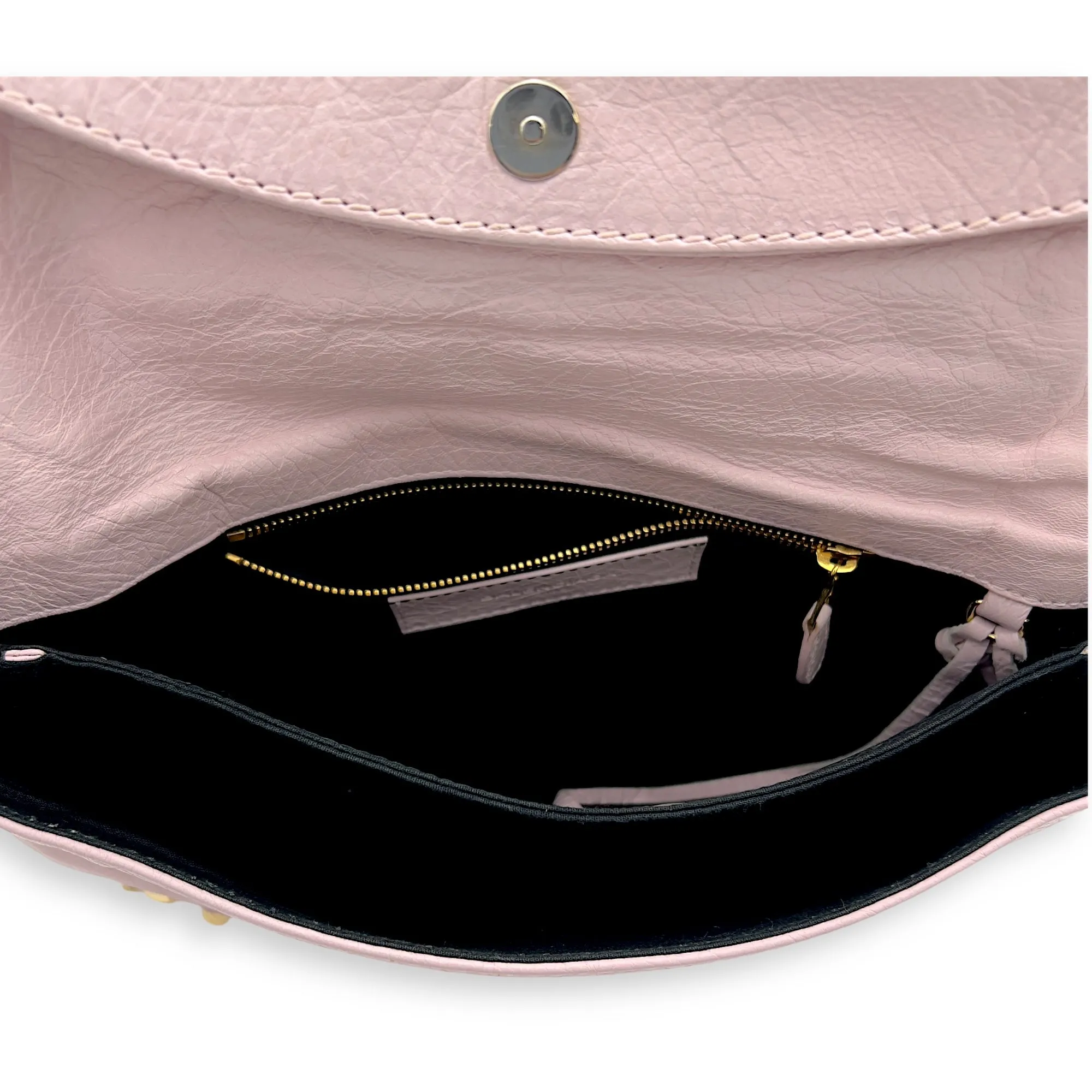 Envelope Clutch Pink in Distressed Leather, Gold hardware