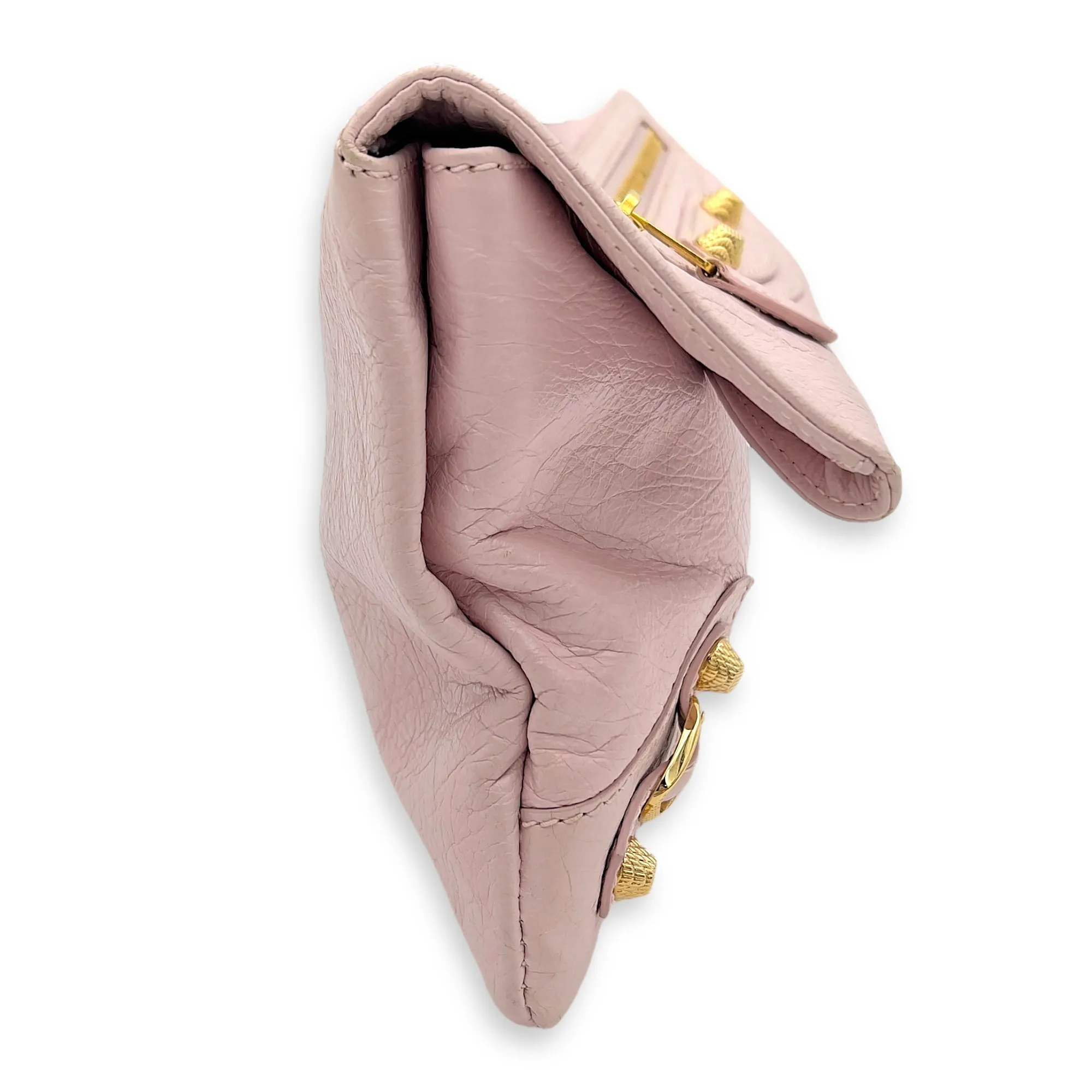 Envelope Clutch Pink in Distressed Leather, Gold hardware
