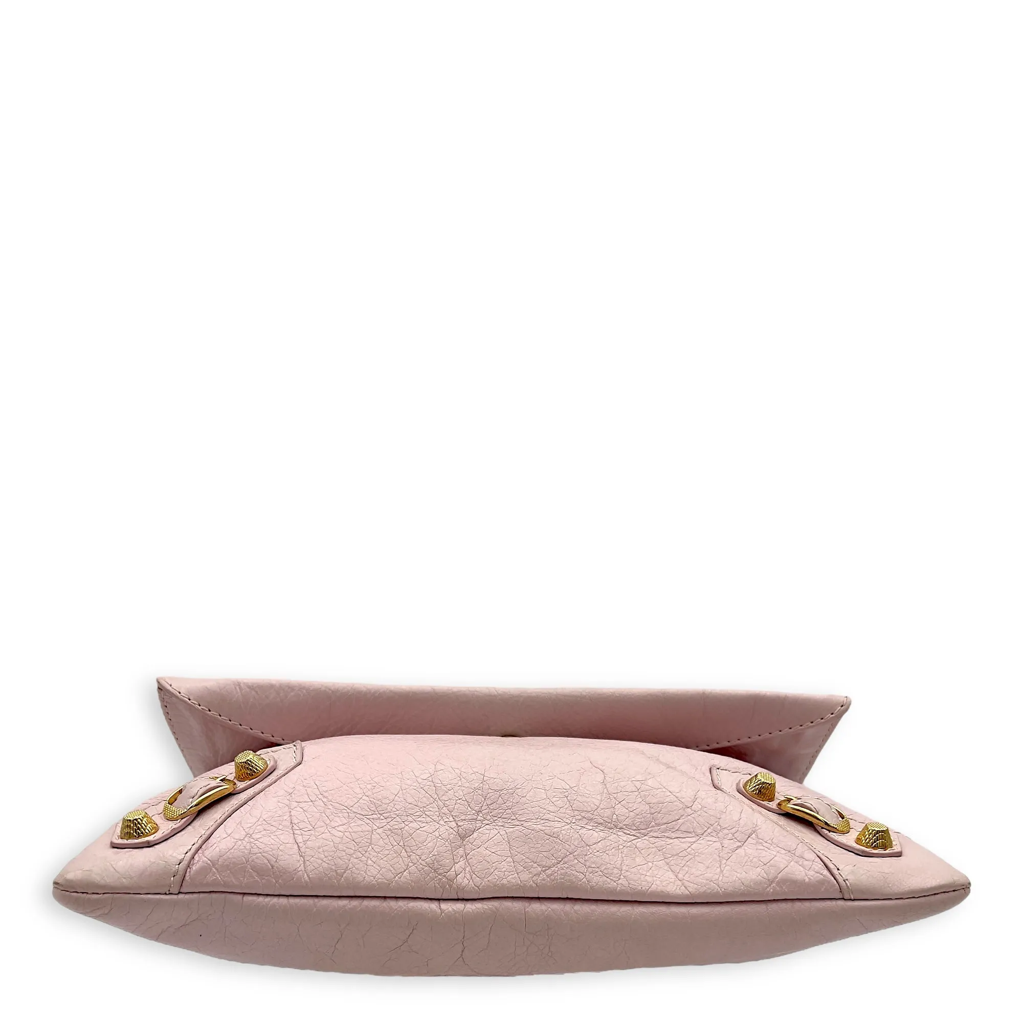 Envelope Clutch Pink in Distressed Leather, Gold hardware