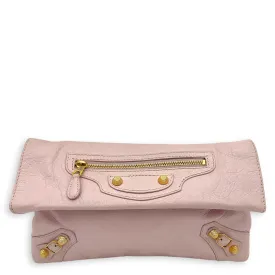 Envelope Clutch Pink in Distressed Leather, Gold hardware