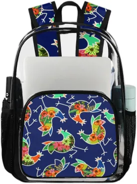 Floral Chicken Rooster Clear Backpack Stadium Approved Heavy Duty Transparent Backpack for Women Men Large PVC See Through Bag for Sports Event Concert Festival Work Travel