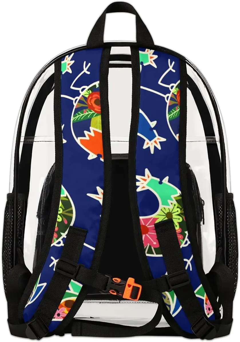 Floral Chicken Rooster Clear Backpack Stadium Approved Heavy Duty Transparent Backpack for Women Men Large PVC See Through Bag for Sports Event Concert Festival Work Travel