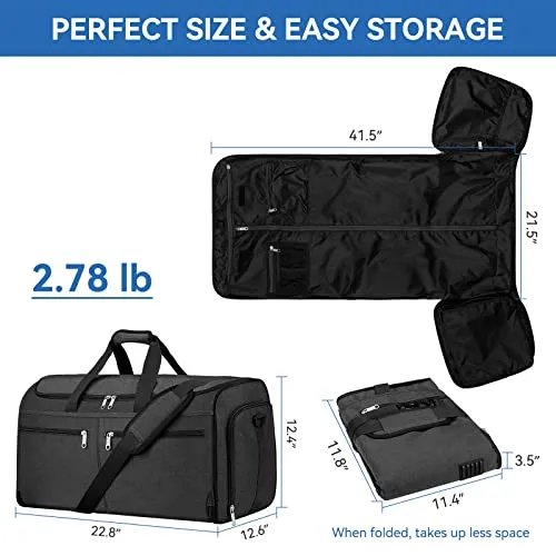 Garment Duffle Bags for Travel, Bukere Convertible Carry on Garment Duffel Bag for Men Women, Shoe Compartment, 2 in 1 Hanging Dress Suitcase Suit Travel Bags
