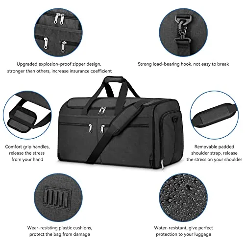 Garment Duffle Bags for Travel, Bukere Convertible Carry on Garment Duffel Bag for Men Women, Shoe Compartment, 2 in 1 Hanging Dress Suitcase Suit Travel Bags