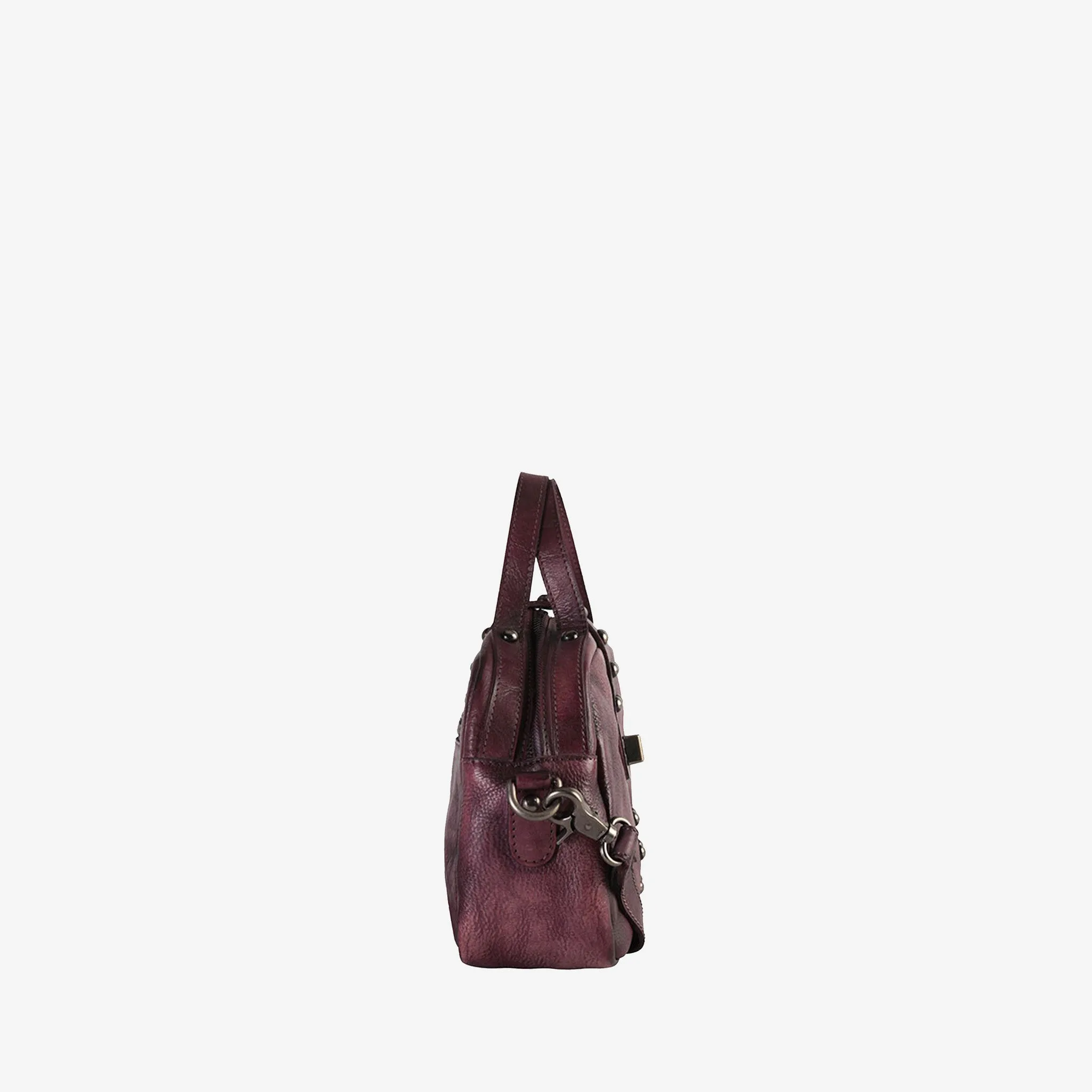 Genuine Leather Round Studded Mini Tote Bag