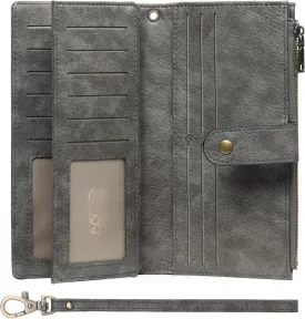 GOIACII Women's Wallet RFID Blocking Ladies Wristlet Clutch Large Capacity Credit Card Holder Leather 4 ID Window Grey