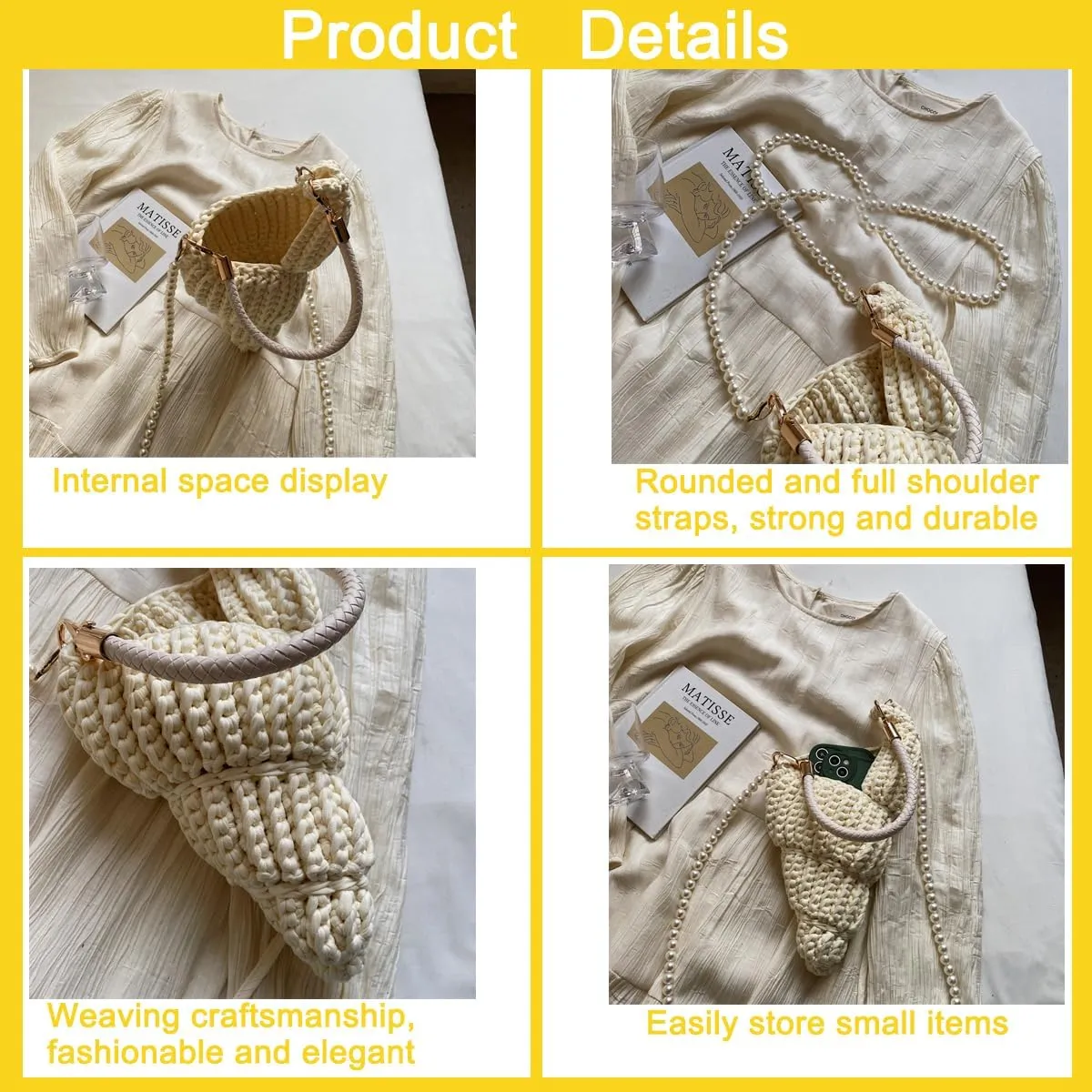 Handwoven Seashell Bag for Women Beaded Shell Purse Crochet Beach Bag Conch Shoulder Handbag with Pearl Strap Leather Handle