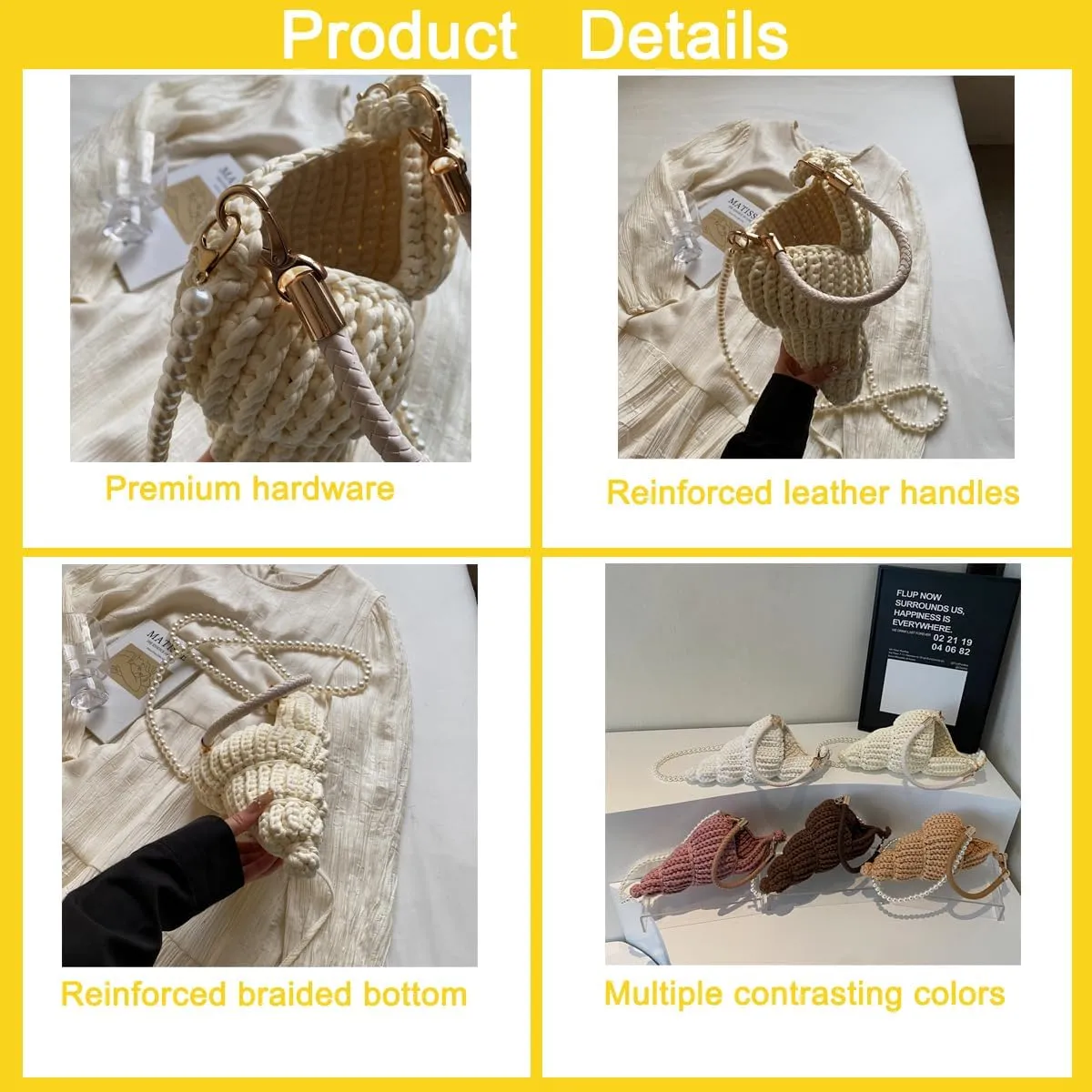 Handwoven Seashell Bag for Women Beaded Shell Purse Crochet Beach Bag Conch Shoulder Handbag with Pearl Strap Leather Handle