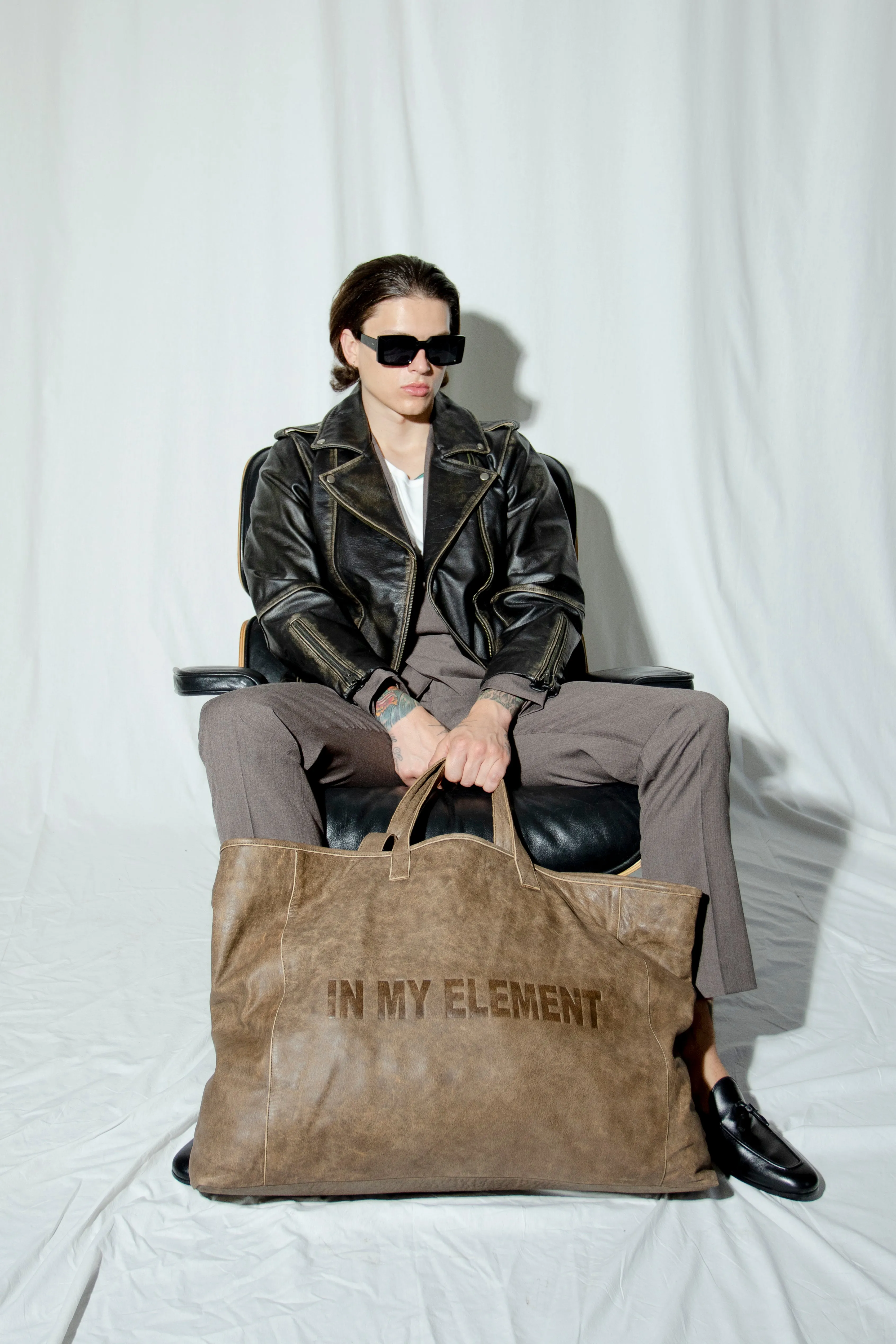 Harley Signature Distressed Brown Leather Oversized Tote Bag