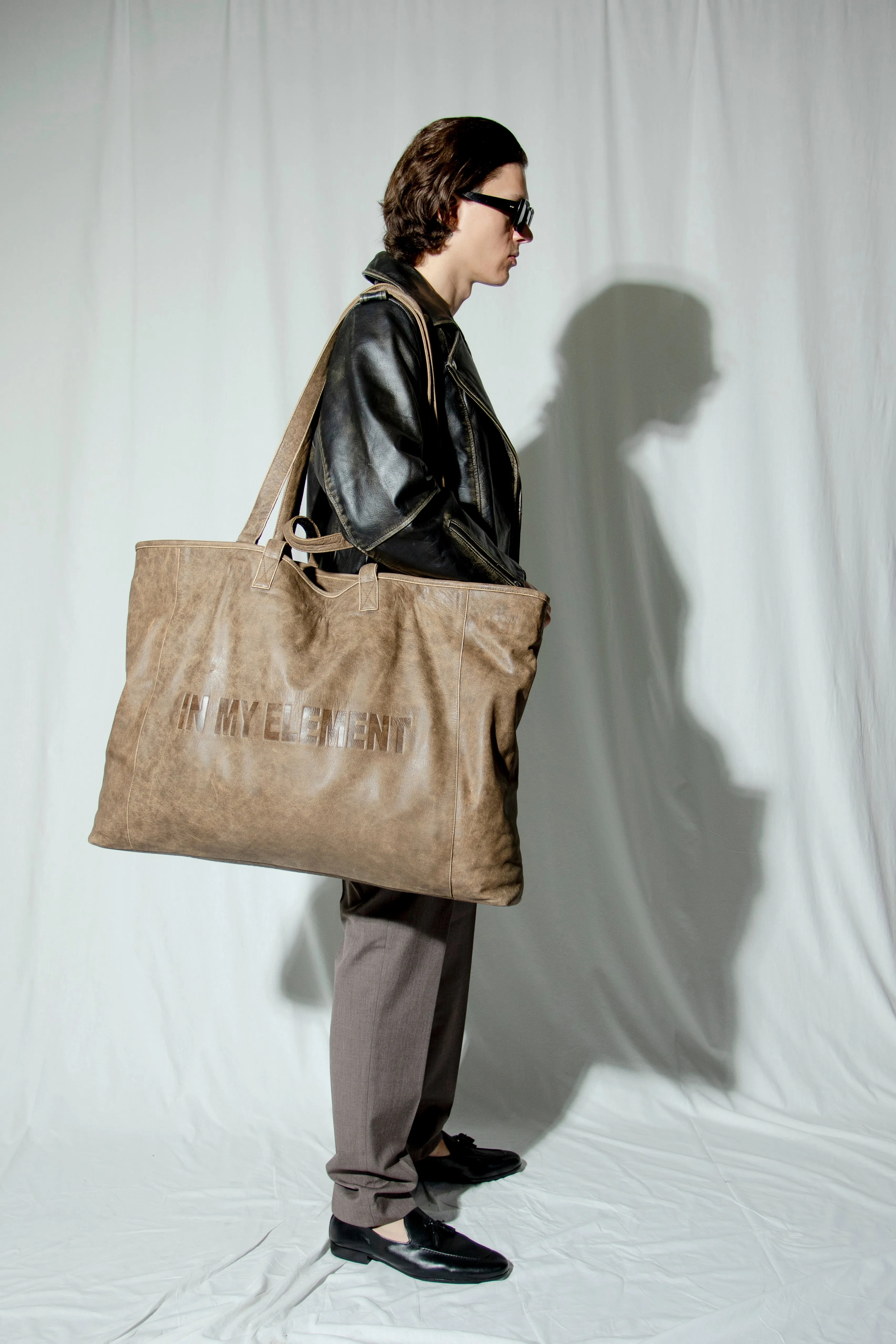Harley Signature Distressed Brown Leather Oversized Tote Bag