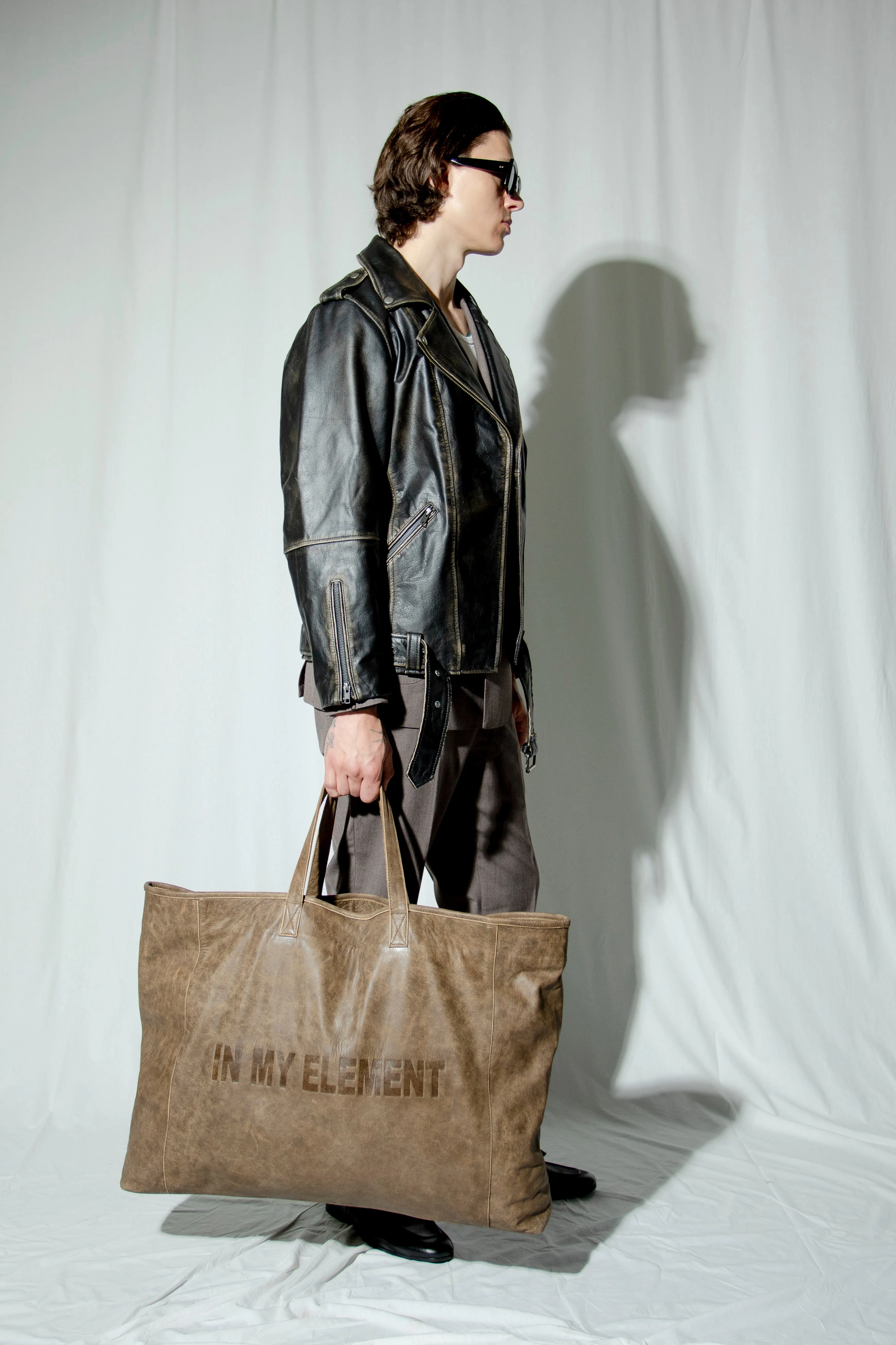 Harley Signature Distressed Brown Leather Oversized Tote Bag