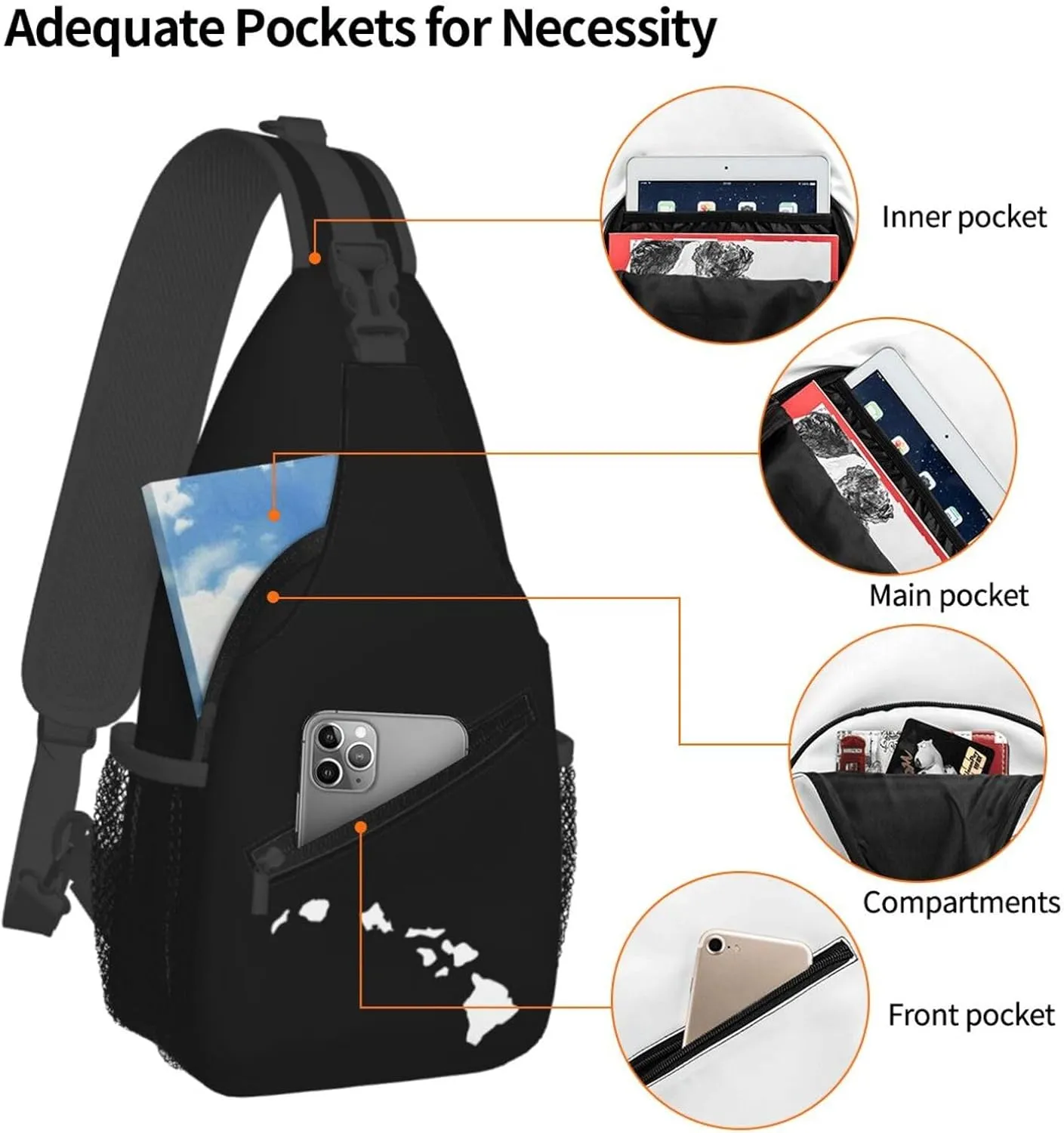 Hawaii Hawaiian Island Sling Backpack Shoulder Chest Bag For Men Women Hiking Travel Crossbody Daypack