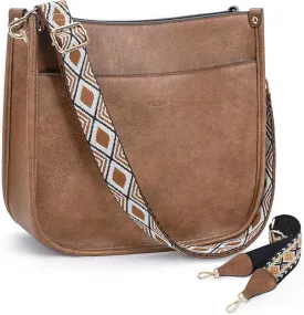 HKCLUF Crossbody Bags for Women Trendy Vegan Leather Hobo Handbags With 2PCS Adjustable Guitar Strap Shoulder Bucket Bags