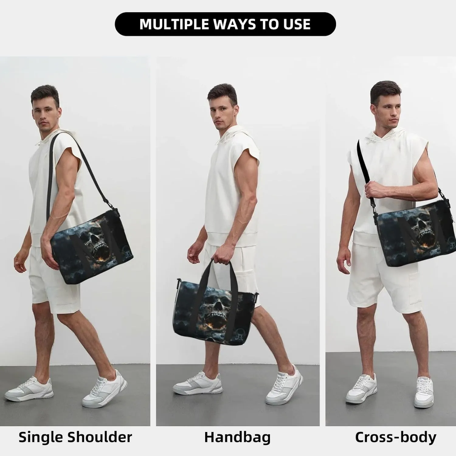 Horror Ghost Skull Small Duffel Bag Foldable Travel Bag Weekender Bag Overnight Gym Hospital Bags For Women&Men