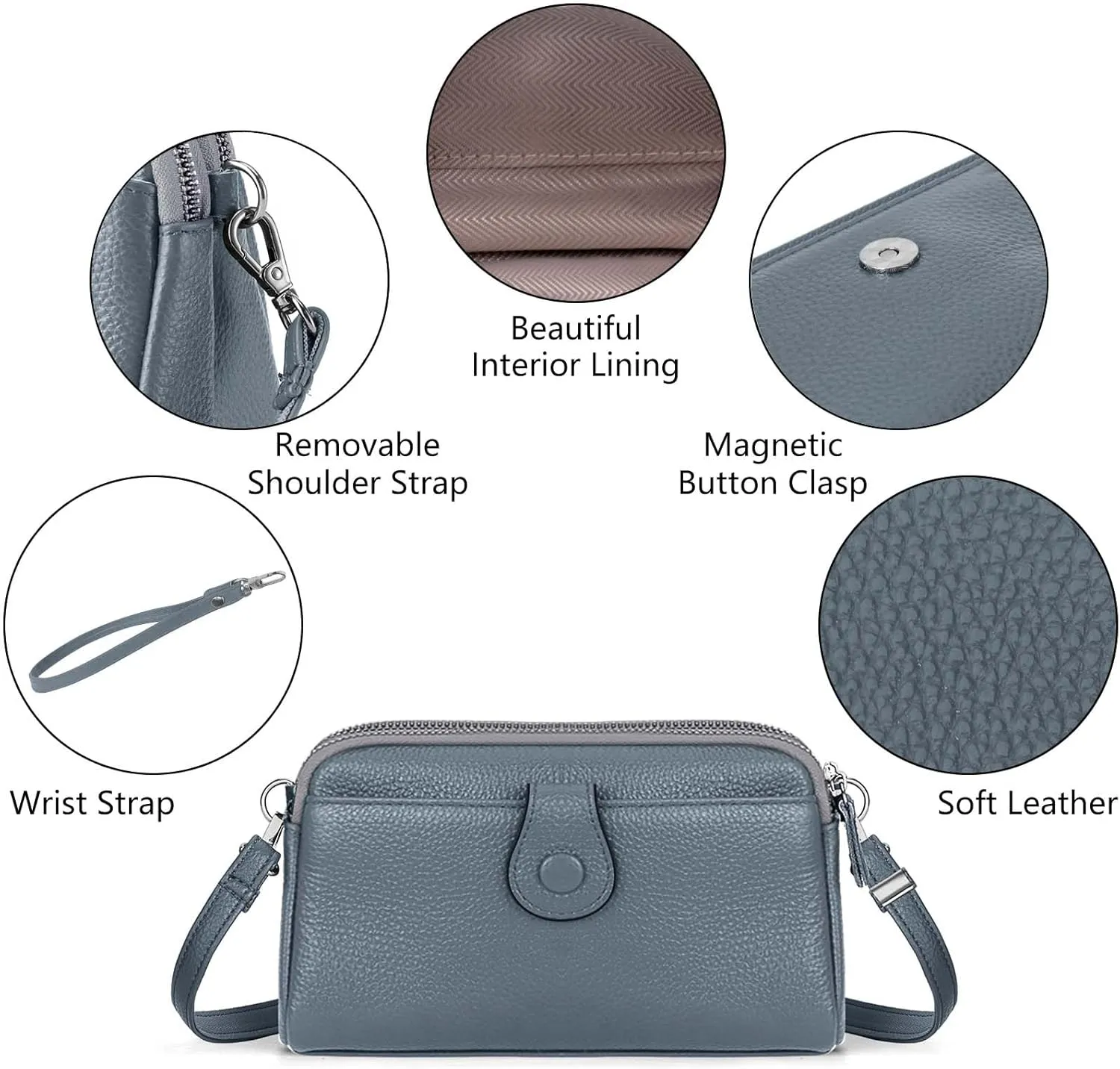HUA ANGEL Women Small Crossbody Bag Leather Cellphone Purse Clutch Wallet Bag with Wristlet Straps Mini Over Shoulder Handbag