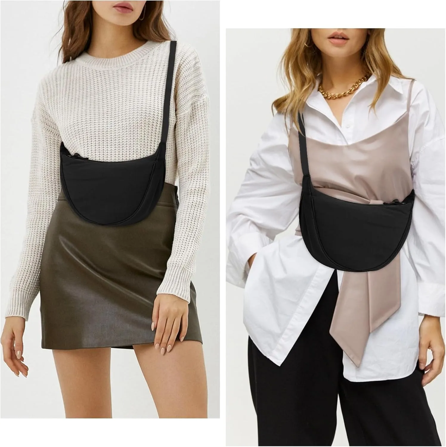 JQWSVE Nylon Crescent Bag for Women Men Crossbody Bag Hobo Sling Crescent Shoulder Bag Purse Casual Solid Color Dumpling Bag