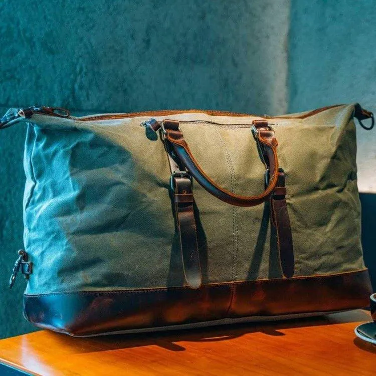 Large Waxed Canvas Weekender Duffle Bag Travel Mens