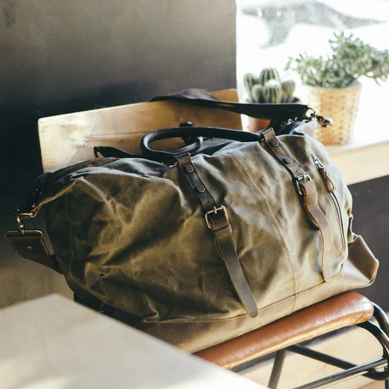 Large Waxed Canvas Weekender Duffle Bag Travel Mens