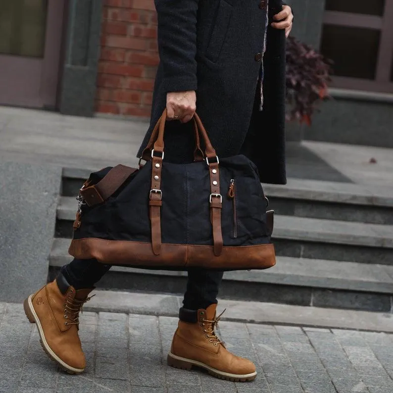 Large Waxed Canvas Weekender Duffle Bag Travel Mens