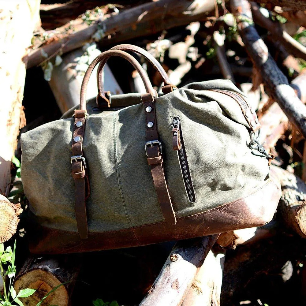 Large Waxed Canvas Weekender Duffle Bag Travel Mens