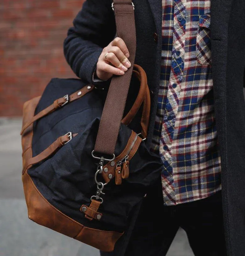 Large Waxed Canvas Weekender Duffle Bag Travel Mens