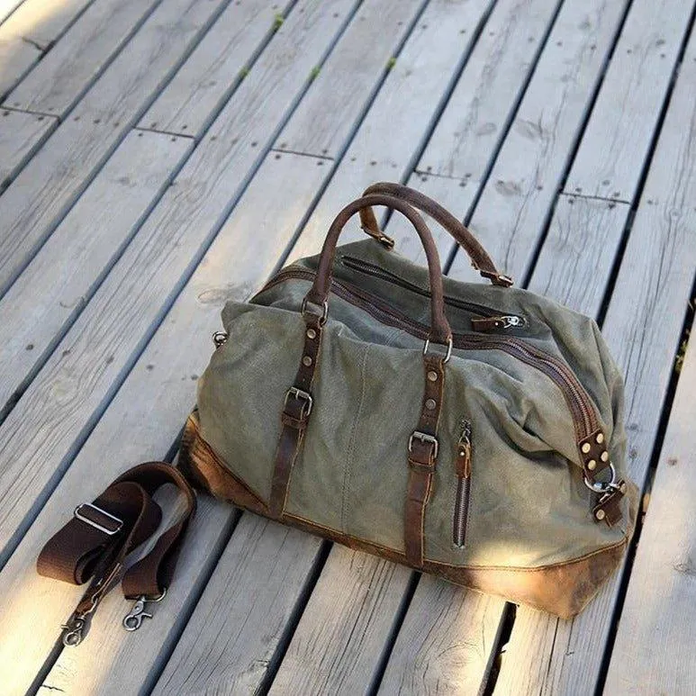 Large Waxed Canvas Weekender Duffle Bag Travel Mens