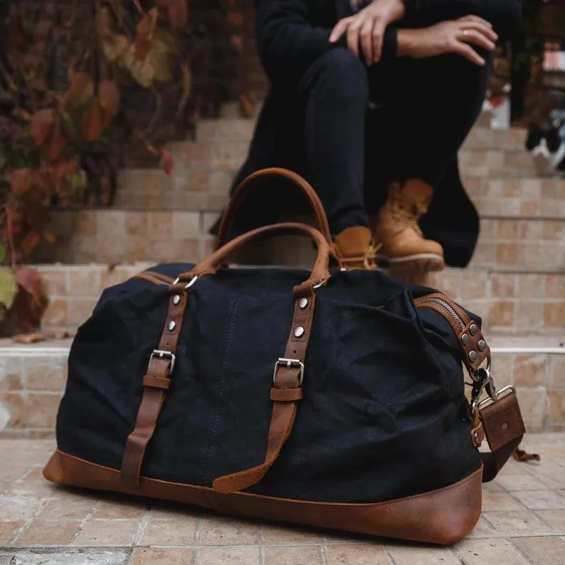 Large Waxed Canvas Weekender Duffle Bag Travel Mens