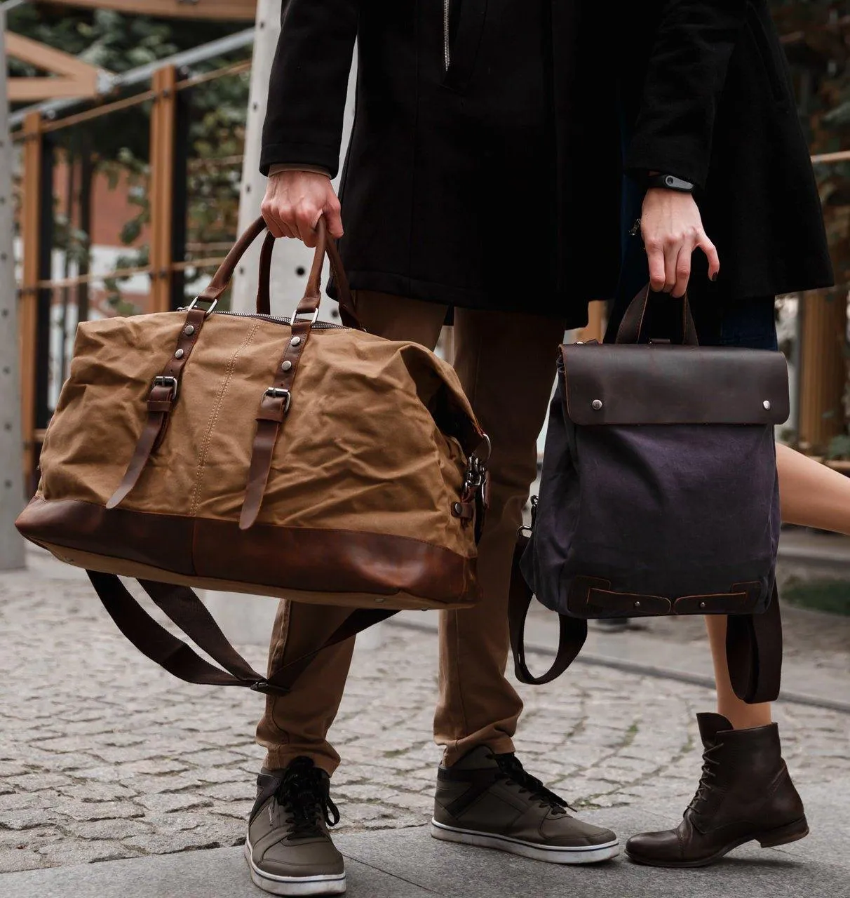 Large Waxed Canvas Weekender Duffle Bag Travel Mens