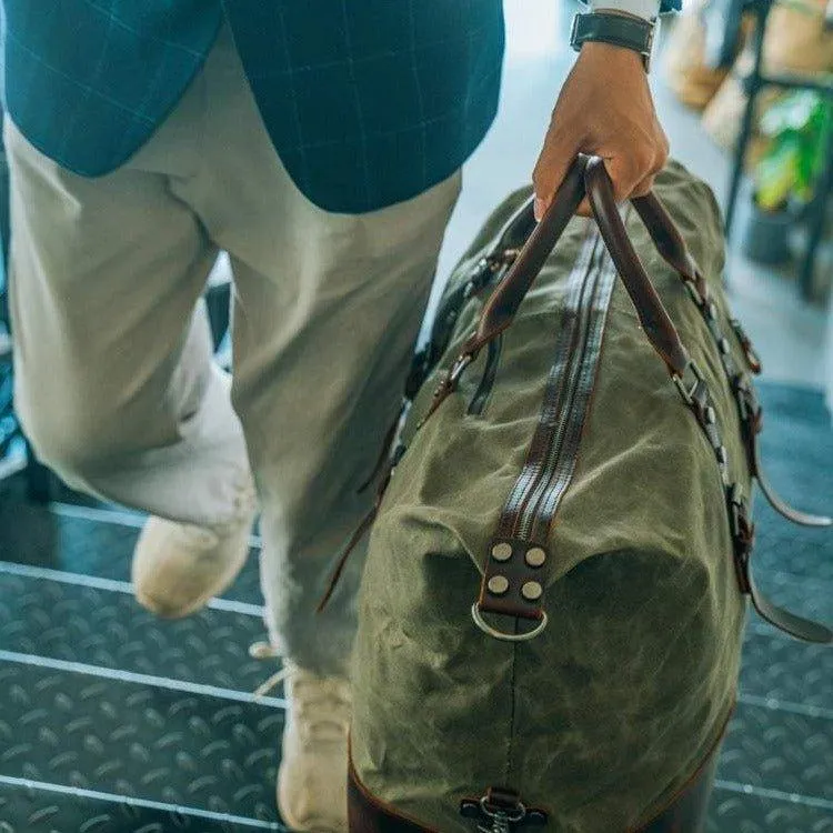Large Waxed Canvas Weekender Duffle Bag Travel Mens