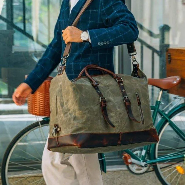 Large Waxed Canvas Weekender Duffle Bag Travel Mens