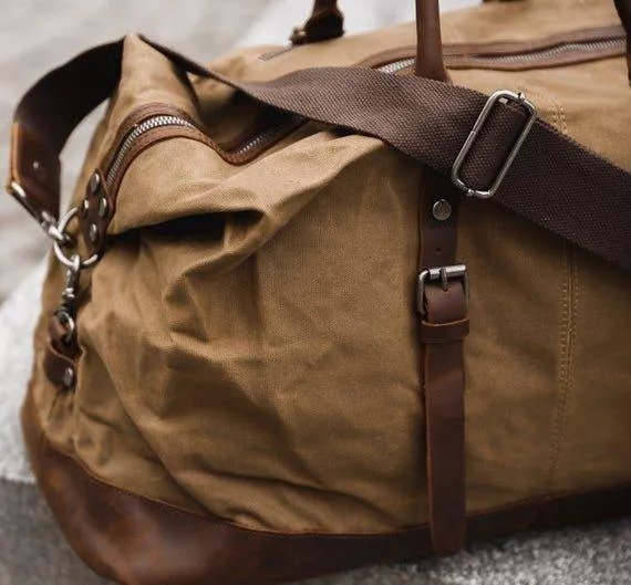 Large Waxed Canvas Weekender Duffle Bag Travel Mens