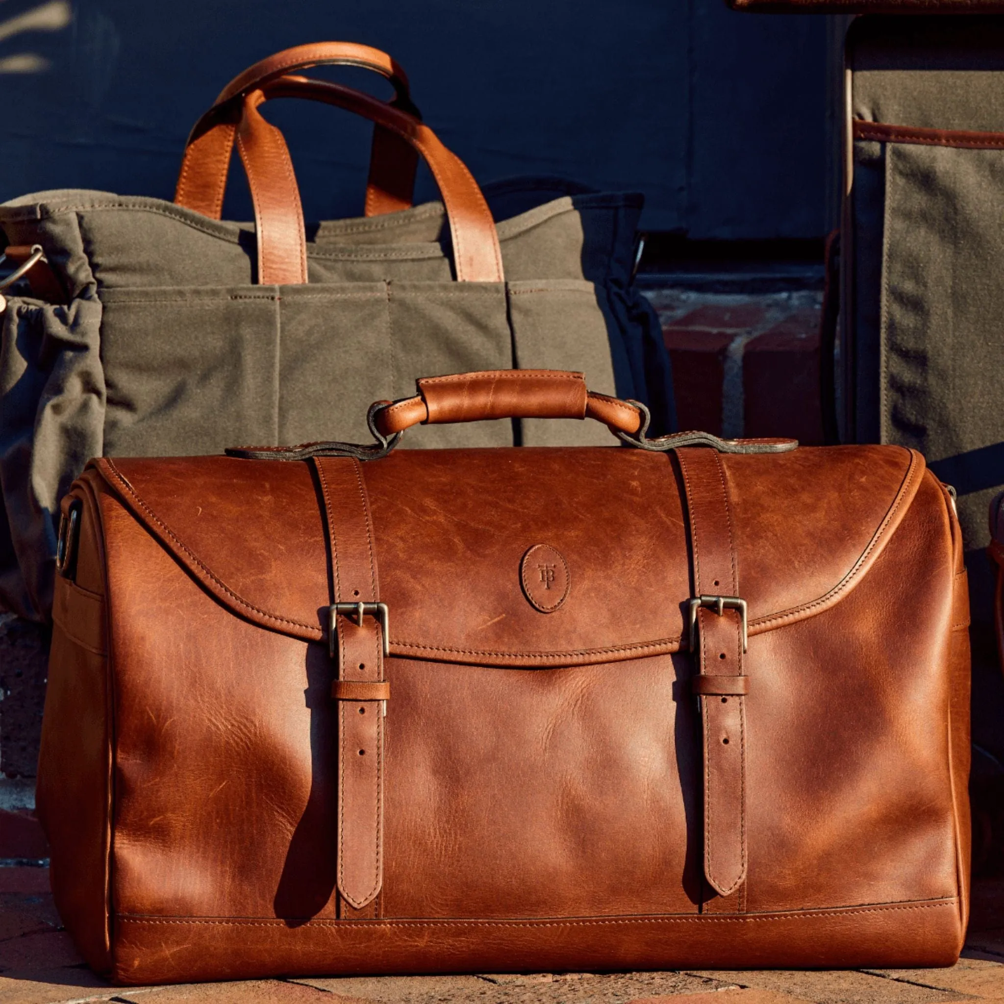 Leather Weekender Duffel Bag