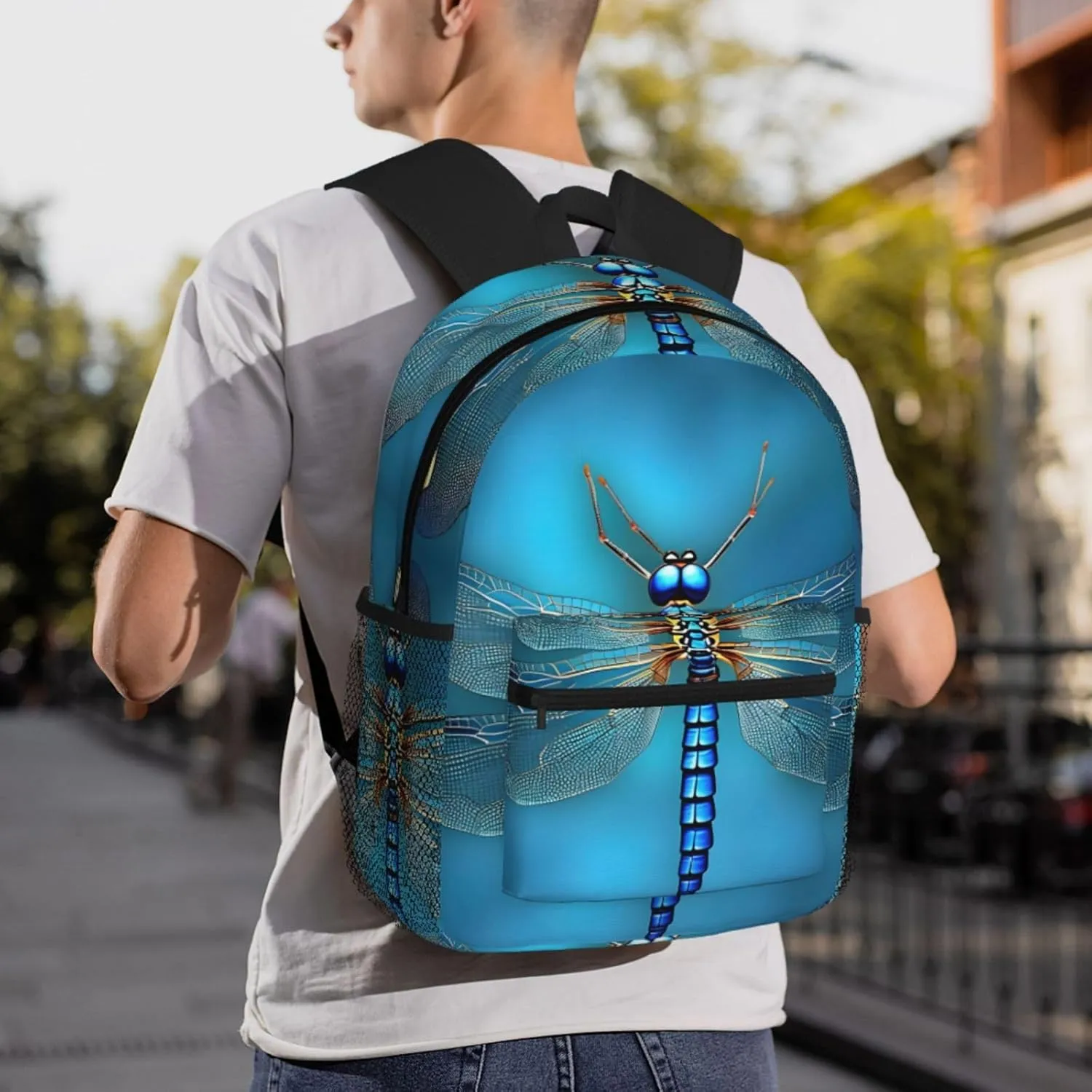 Lightweight Laptop Backpack,Casual Daypack Travel Backpack Bookbag Work Bag for Men and Women-Blue Odonata Pattern