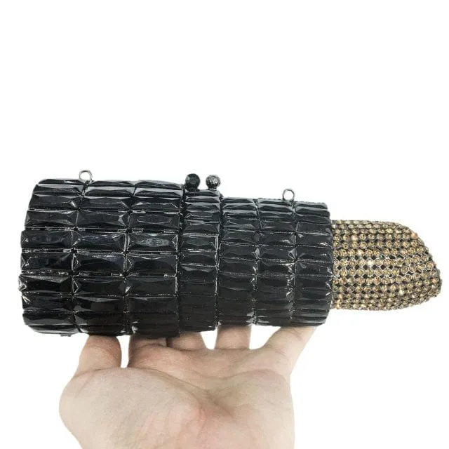 Lipstick Crystal Purse Rhinestone Clutch Evening Handbag
