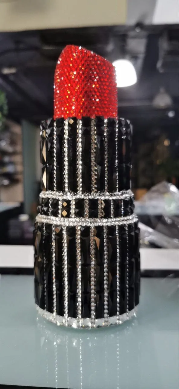 Lipstick Crystal Purse Rhinestone Clutch Evening Handbag