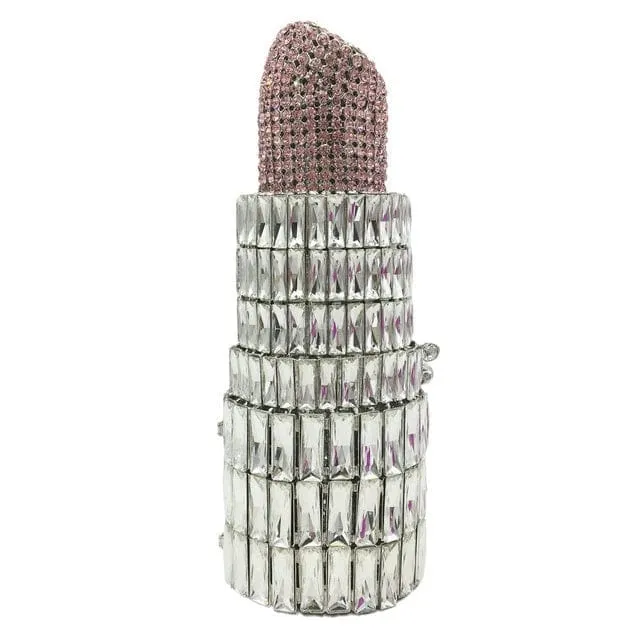 Lipstick Crystal Purse Rhinestone Clutch Evening Handbag