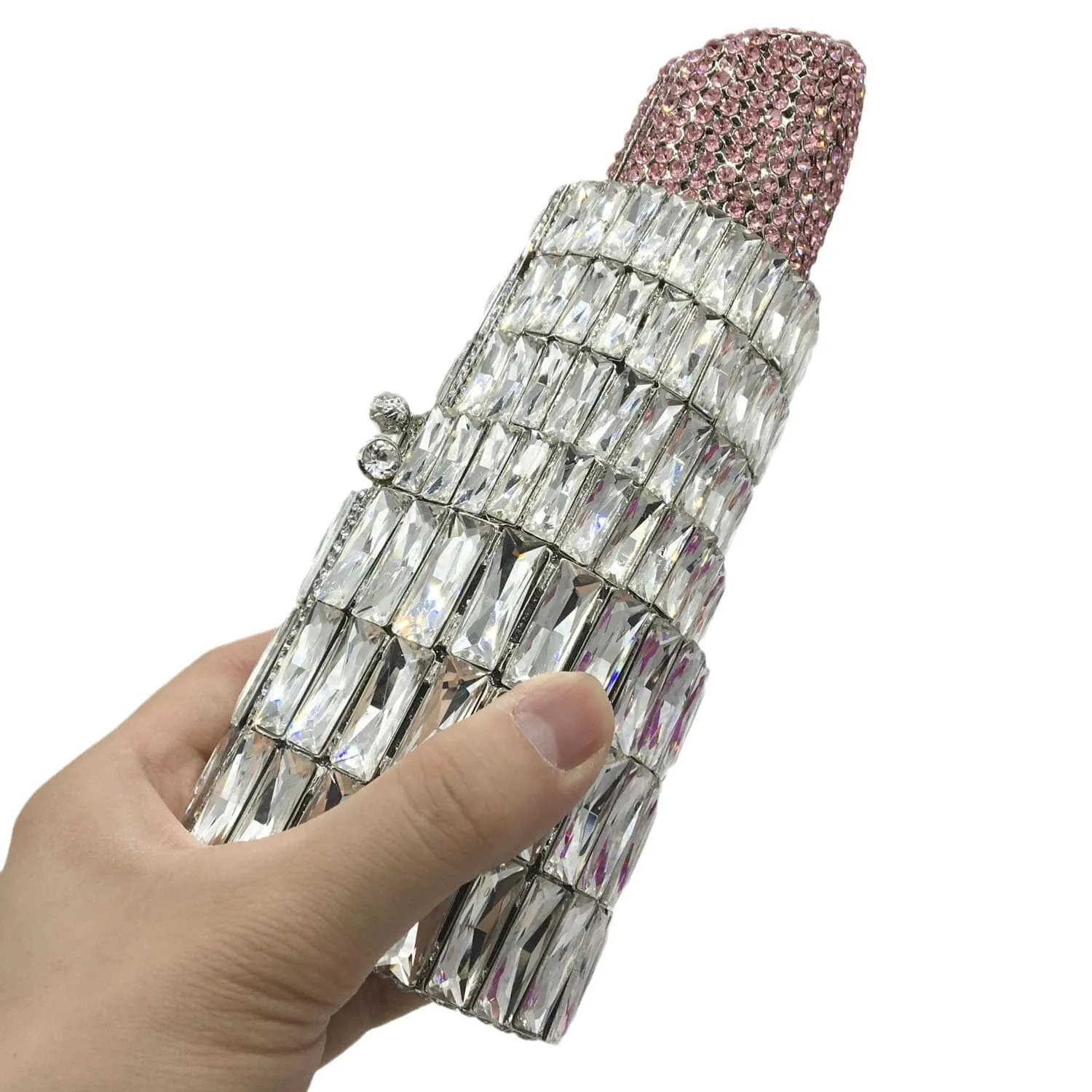 Lipstick Crystal Purse Rhinestone Clutch Evening Handbag