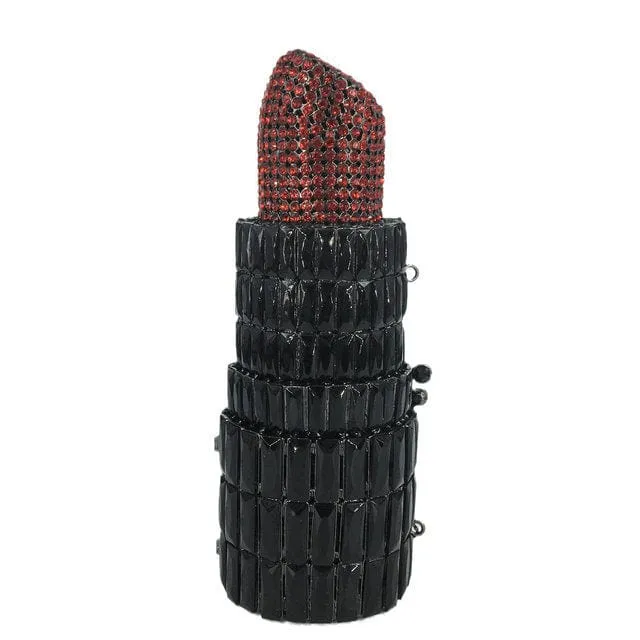 Lipstick Crystal Purse Rhinestone Clutch Evening Handbag