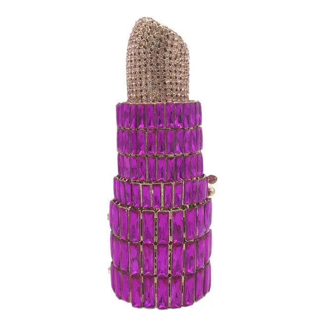 Lipstick Crystal Purse Rhinestone Clutch Evening Handbag