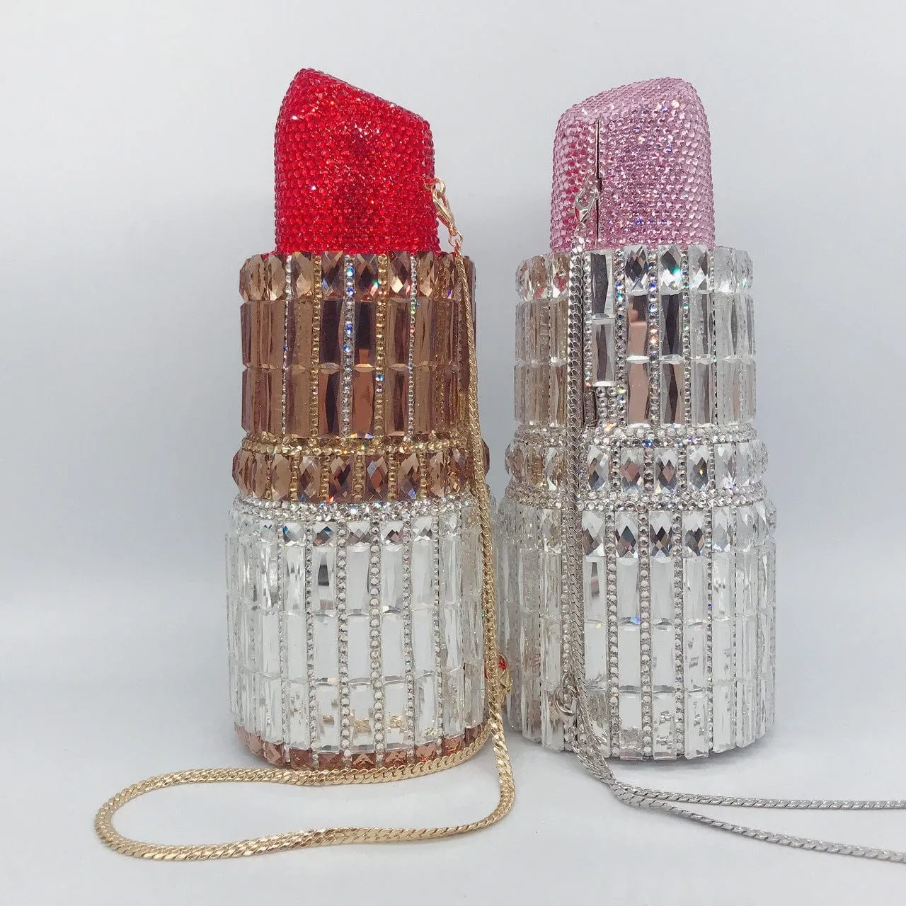 Lipstick Crystal Purse Rhinestone Clutch Evening Handbag