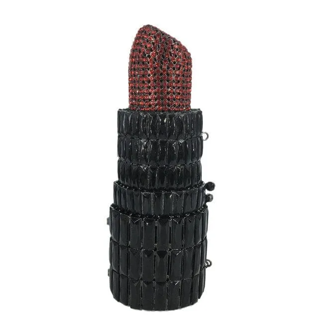 Lipstick Crystal Purse Rhinestone Clutch Evening Handbag