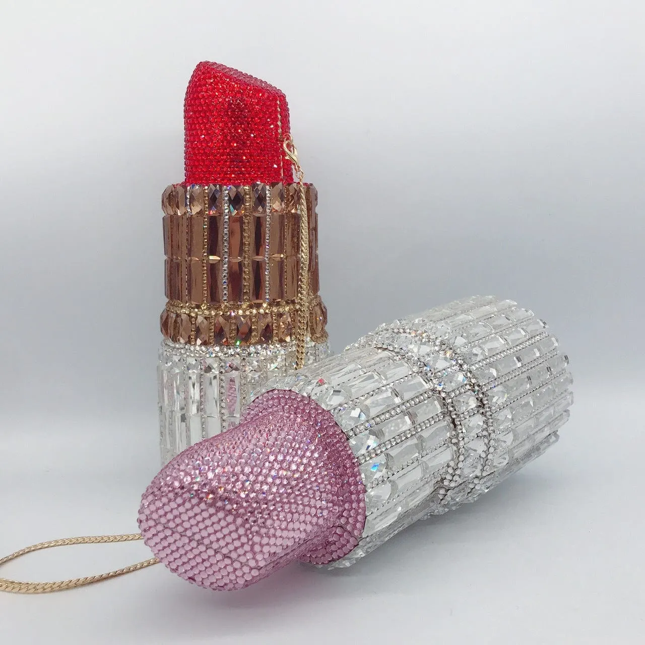 Lipstick Crystal Purse Rhinestone Clutch Evening Handbag
