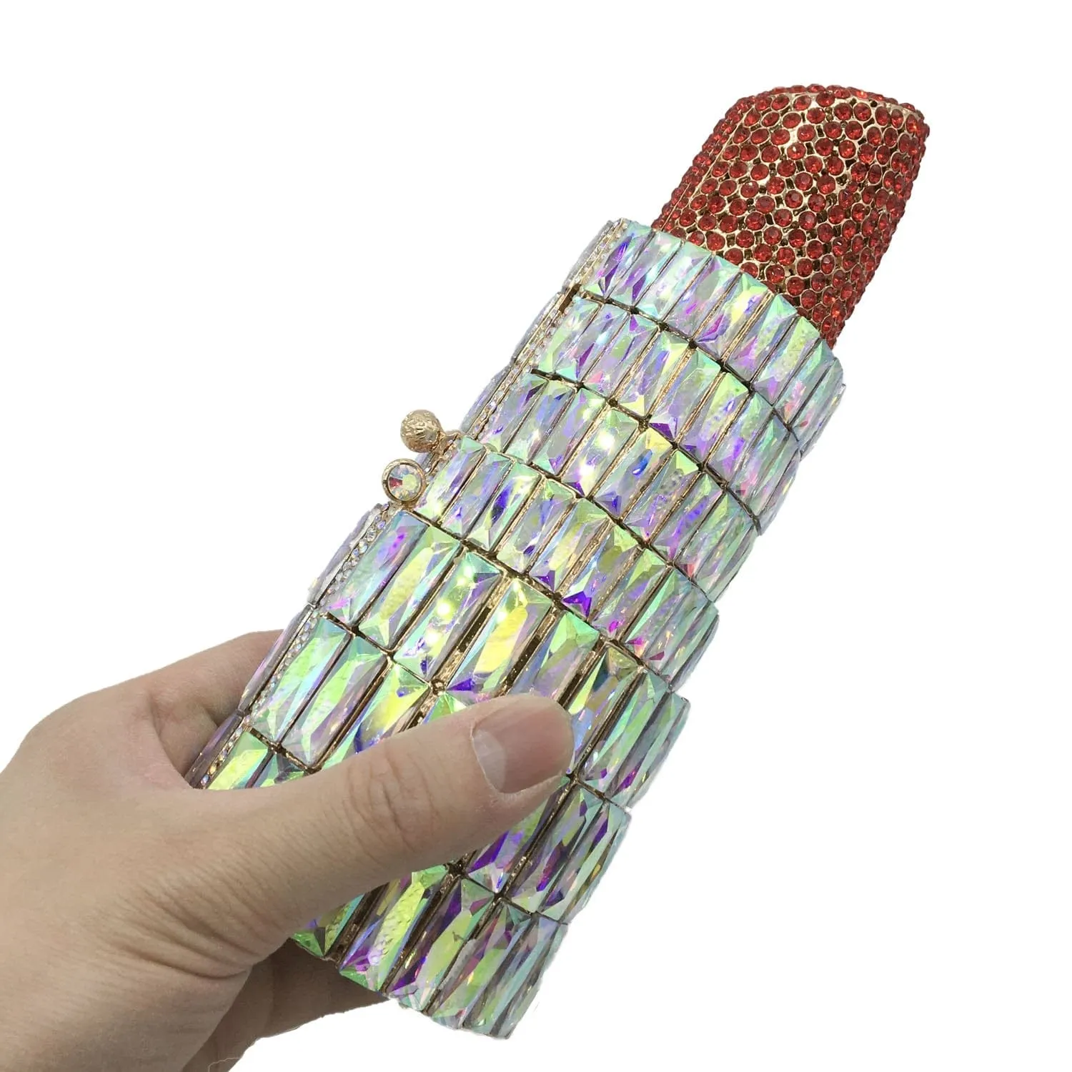 Lipstick Crystal Purse Rhinestone Clutch Evening Handbag