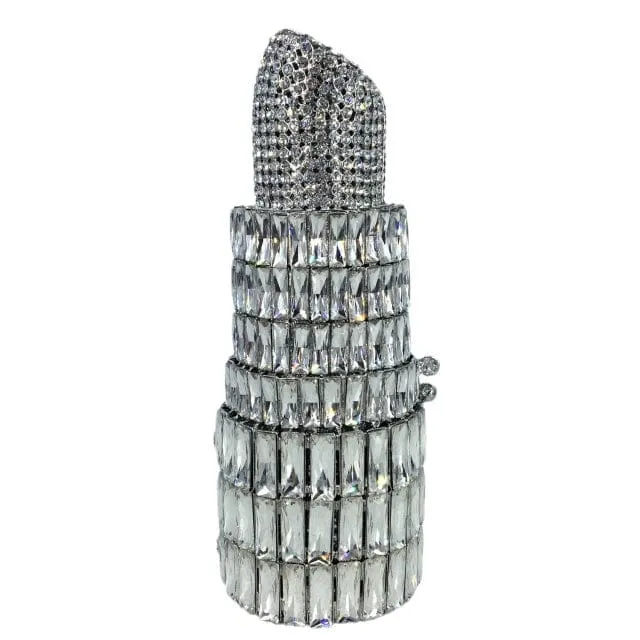 Lipstick Crystal Purse Rhinestone Clutch Evening Handbag