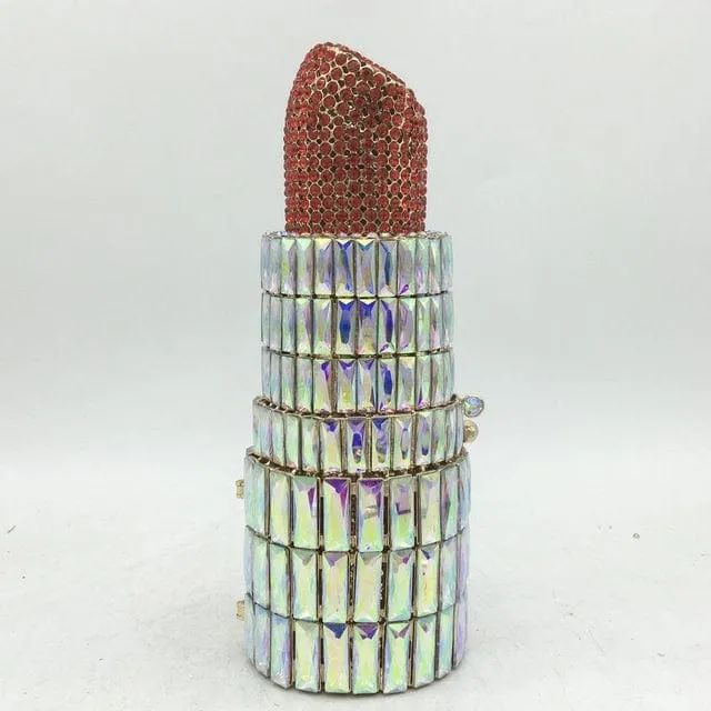 Lipstick Crystal Purse Rhinestone Clutch Evening Handbag