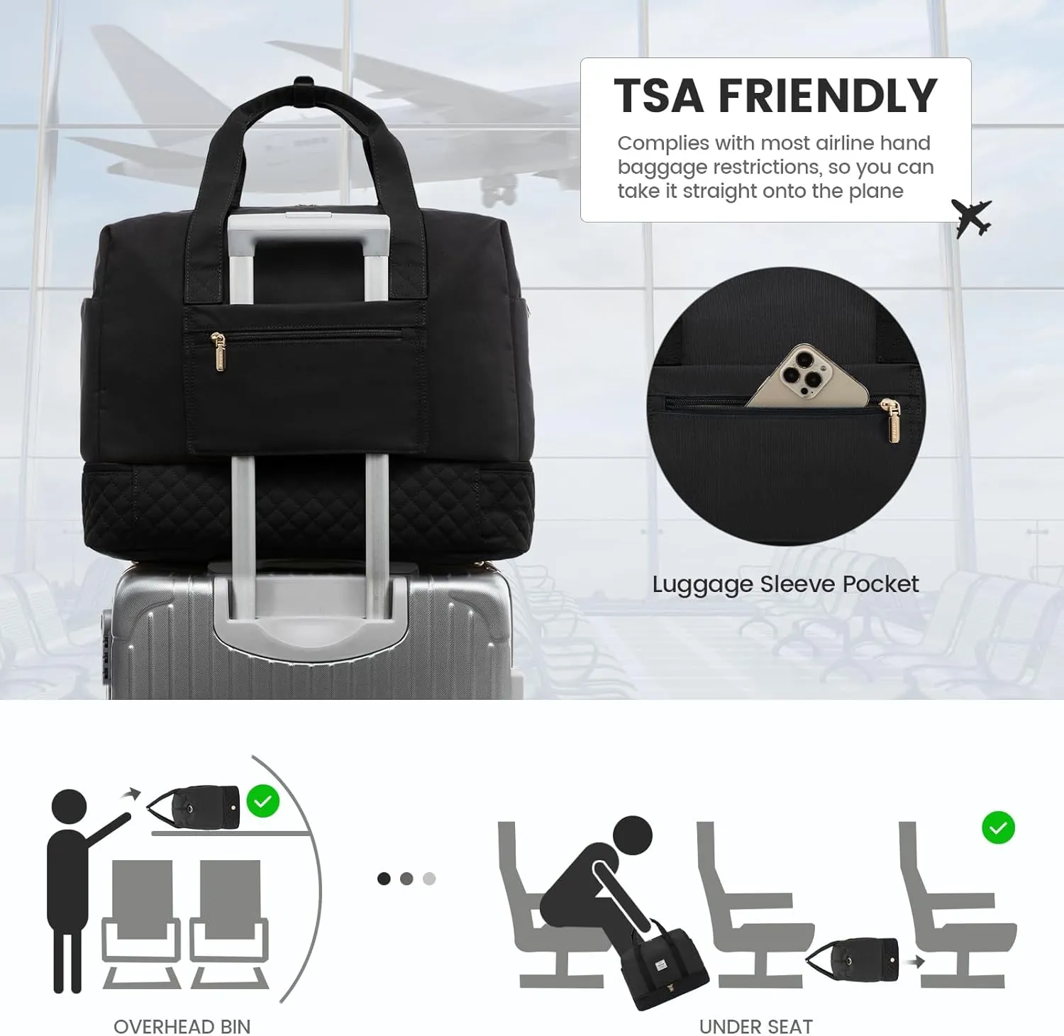 LOVEVOOK Travel Duffel Bag, 21inch Weekender Bags for Women with Shoe Compartment45L Carry on Overnight Bag with Toiletry Bag