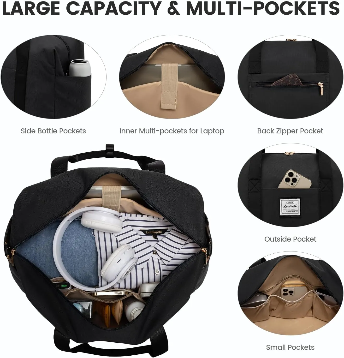 LOVEVOOK Travel Duffel Bag, 21inch Weekender Bags for Women with Shoe Compartment45L Carry on Overnight Bag with Toiletry Bag