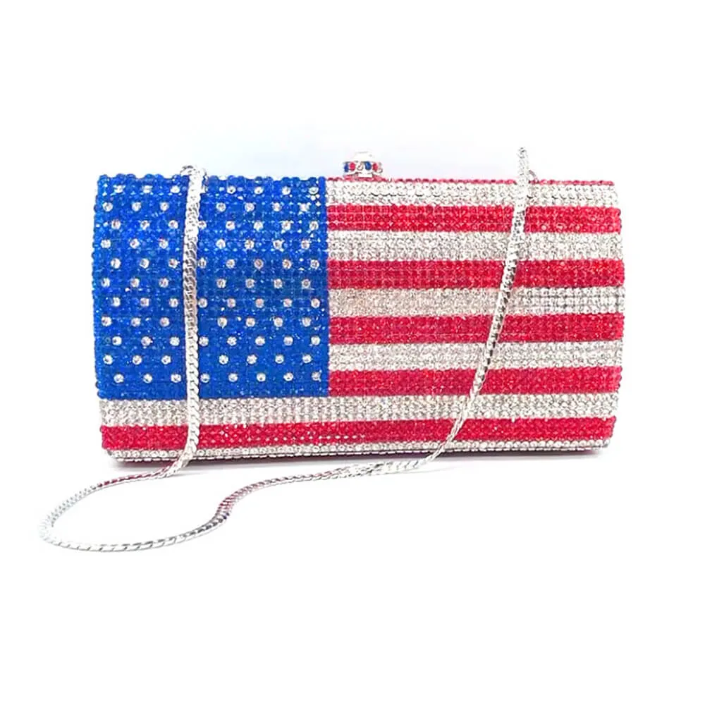 Luxury Crystal American Flag Clutch Bag