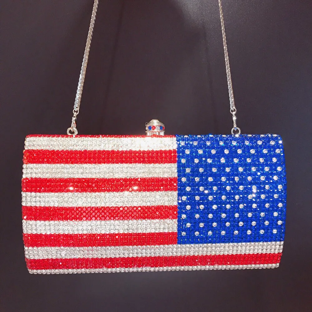 Luxury Crystal American Flag Clutch Bag
